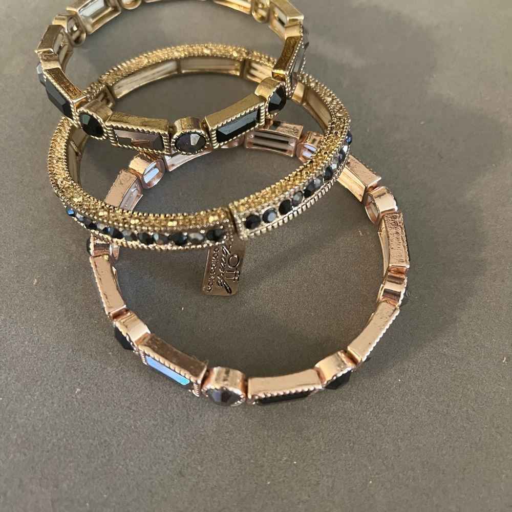 Three pieces bracelet set black  gold